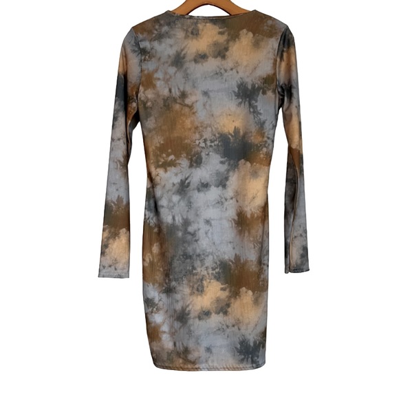 Missguided Tie Dye Long Sleeve Mini Dress Gray Brown Tan 6 NWT - Picture 2 of 6